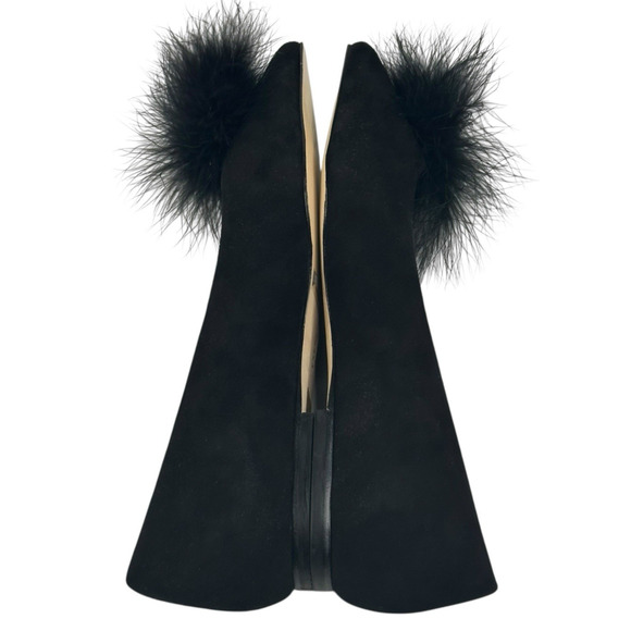 Larroude Lee Pom-Pom Black Suede Flats Womens Size 7.5 Pointed Toe New $295 - Picture 5 of 9